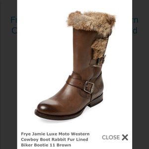 Frye Jamie Luxe Moto Western Rabbit fur lined Boot